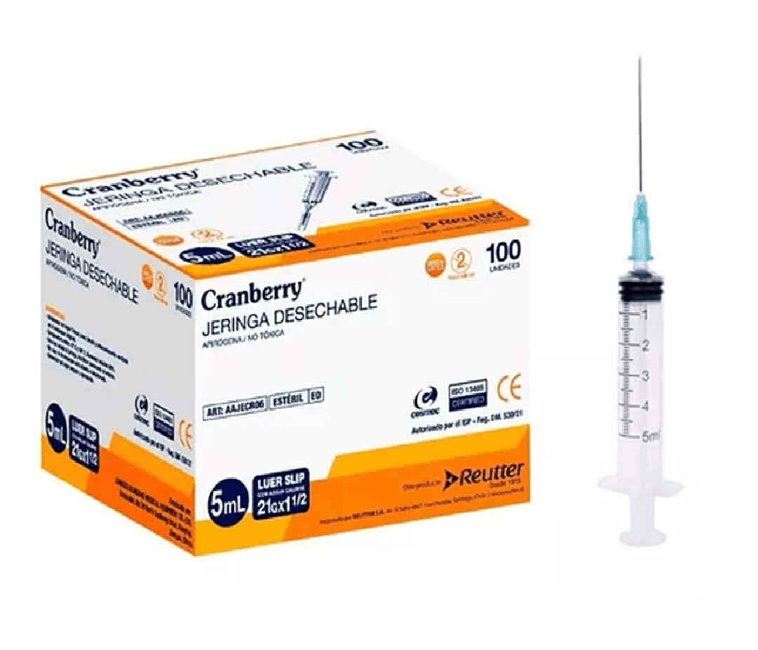 Jeringa Desechable 5ml Cranberry Caja con 100 Unidades
